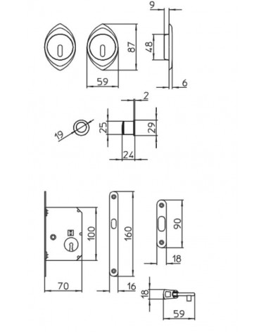 Tirador para puerta corredera sobria MANDELLI 368TC/S con dimensiones