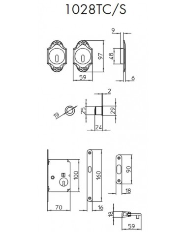 Tirador para puerta corredera elegante MANDELLI 1028TC/S con dimensiones