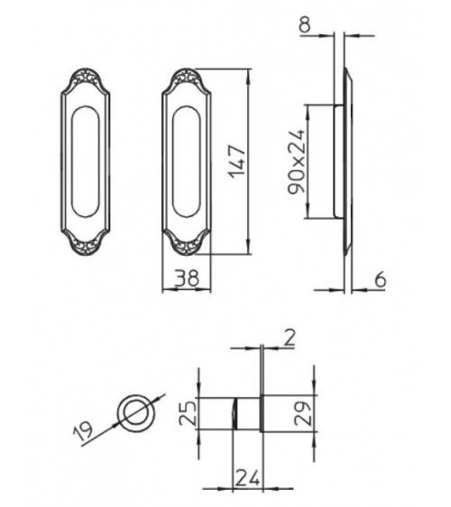 Manilla para puerta corredera sobria MANDELLI 1028 ferretería de diseño