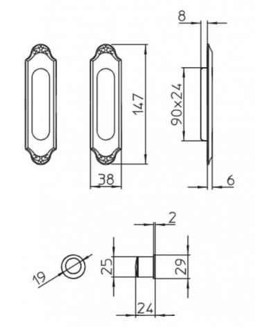 Tirador para puerta corredera sobria MANDELLI 1028 con dimensiones