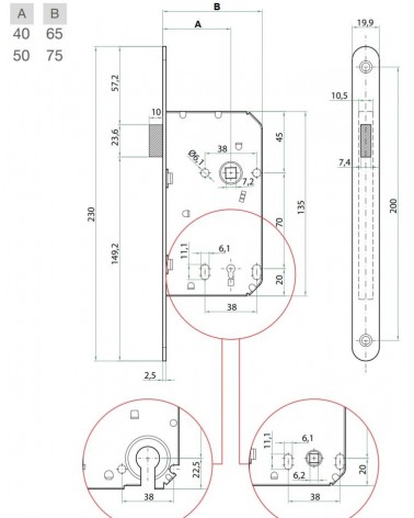 Bonaiti B-France llave de bombín - cerradura magnética de diseño con llave "i" - manilla de diseño