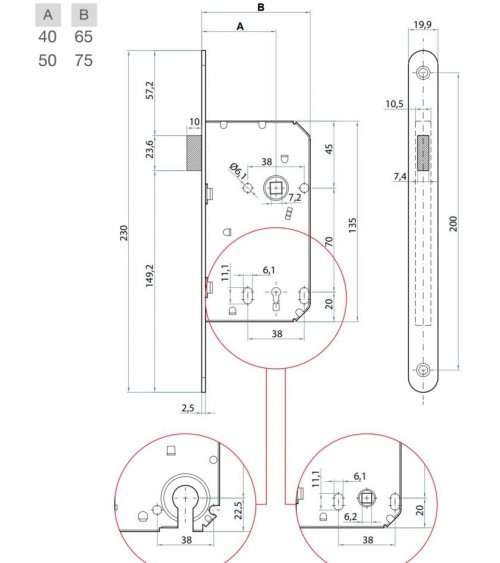 Bonaiti B-France WC - cerradura magnética elegante con condena - tirador de diseño