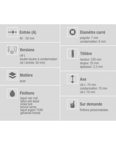 Bonaiti B-France llave de bombín - cerradura magnética de diseño con llave "i" - manilla de diseño