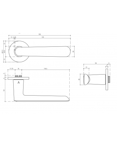 Palanca de puerta Clásica ARIA con dimensiones