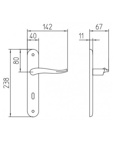 Tirador de puerta sobre placa longitudinal Mandelli Spin con dimensiones
