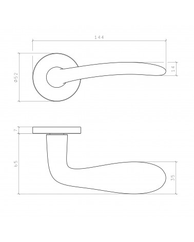 Tirador de puerta en zamak AMBROSIA con dimensiones