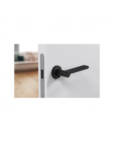 Tirador de puerta negra Pandora diseño vista superior montada en una puerta