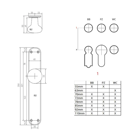 Bouton de puerta oxidado sobre placa embellecedora P40 - tirador de diseño