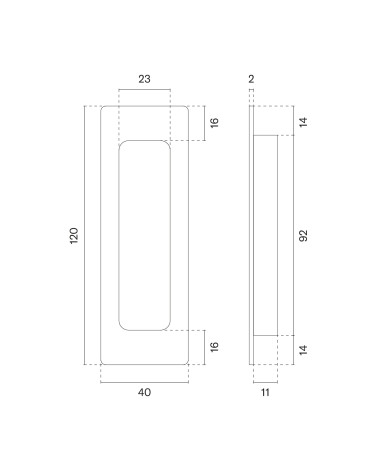 Tirador para puerta corredera STERK 1716 con dimensiones
