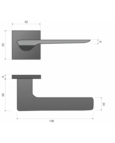 Palanca de puerta de material zamak LIGNE herraje de diseño con dimensiones