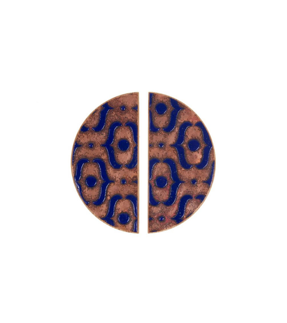 Tirador de Mueble de roble esmaltado semicircular azul