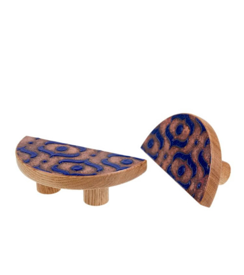 Tirador de Mueble de roble esmaltado semicircular azul