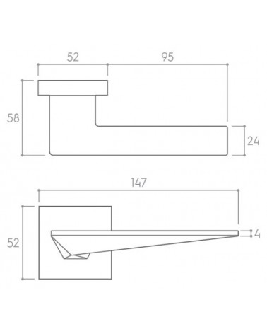 Palanca de puerta moderna Blade con dimensiones