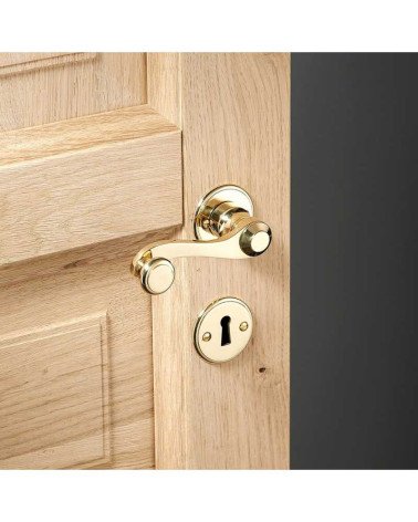 Conjunto manivela de puerta en latón sobre roseta redonda