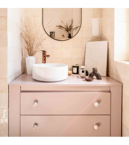 Botón de mueble de madera de haya rosa taupe, tirador de diseño