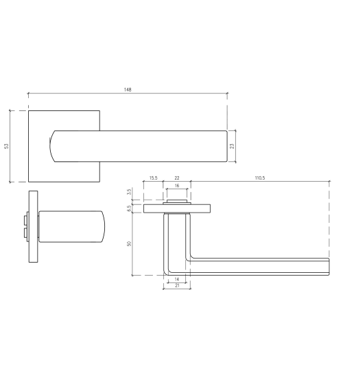 Set de tirador de puerta blanco HOSTA con la cerradura WC blanca sobre fondo blanco