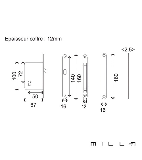 Kit para puerta corredera con llave I oro mate manilla de diseño