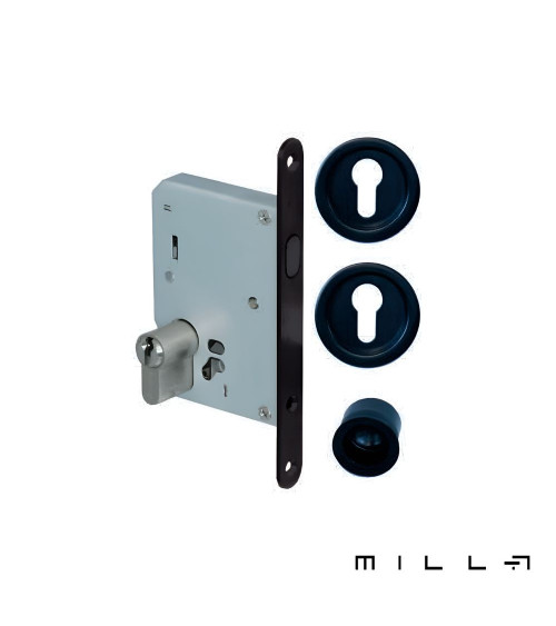 Kit para puerta corredera con cilindro negro manilla de diseño