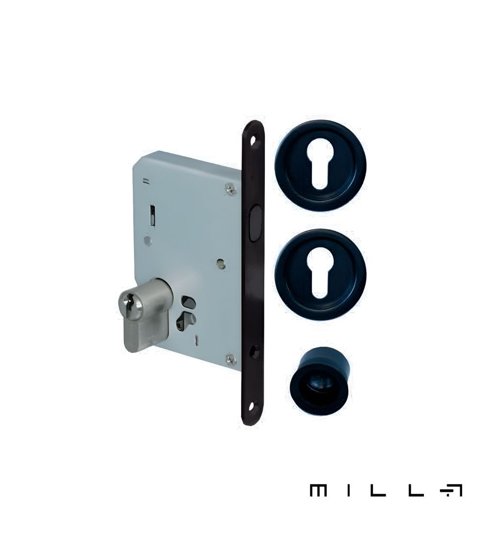 Kit para puerta corredera con cilindro negro manilla de diseño