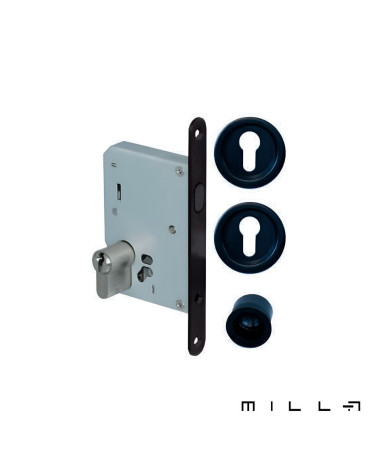 Kit para puerta corredera con cilindro negro manilla de diseño