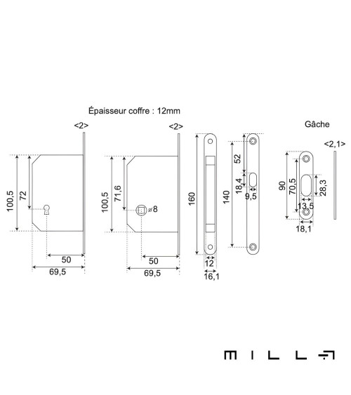 Kit para puerta corredera con llave I negra manilla de diseño
