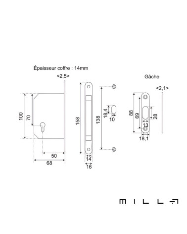 Kit para puerta corredera con llave I negra manilla de diseño con leyendas