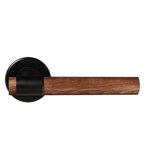 Manilla de puerta en madera natural de haya oscura tratada y negra - Iraty