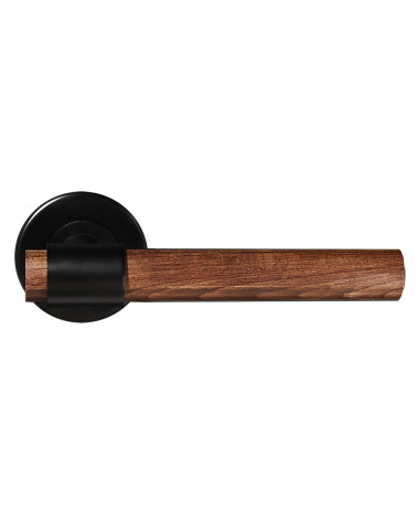 Manilla de puerta en madera natural de haya oscura tratada y negra - Iraty
