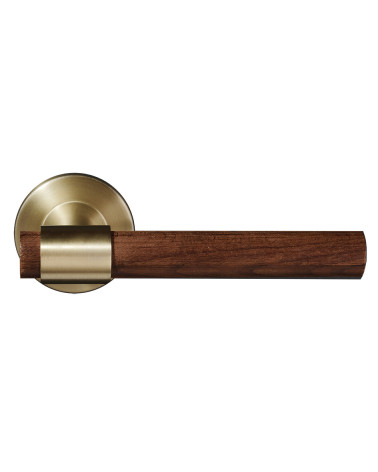 Manilla de puerta en madera natural de haya oscura tratada y dorada mate - Iraty