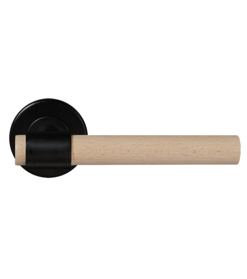 Manilla de puerta en madera de haya natural barnizada y negra - Iraty