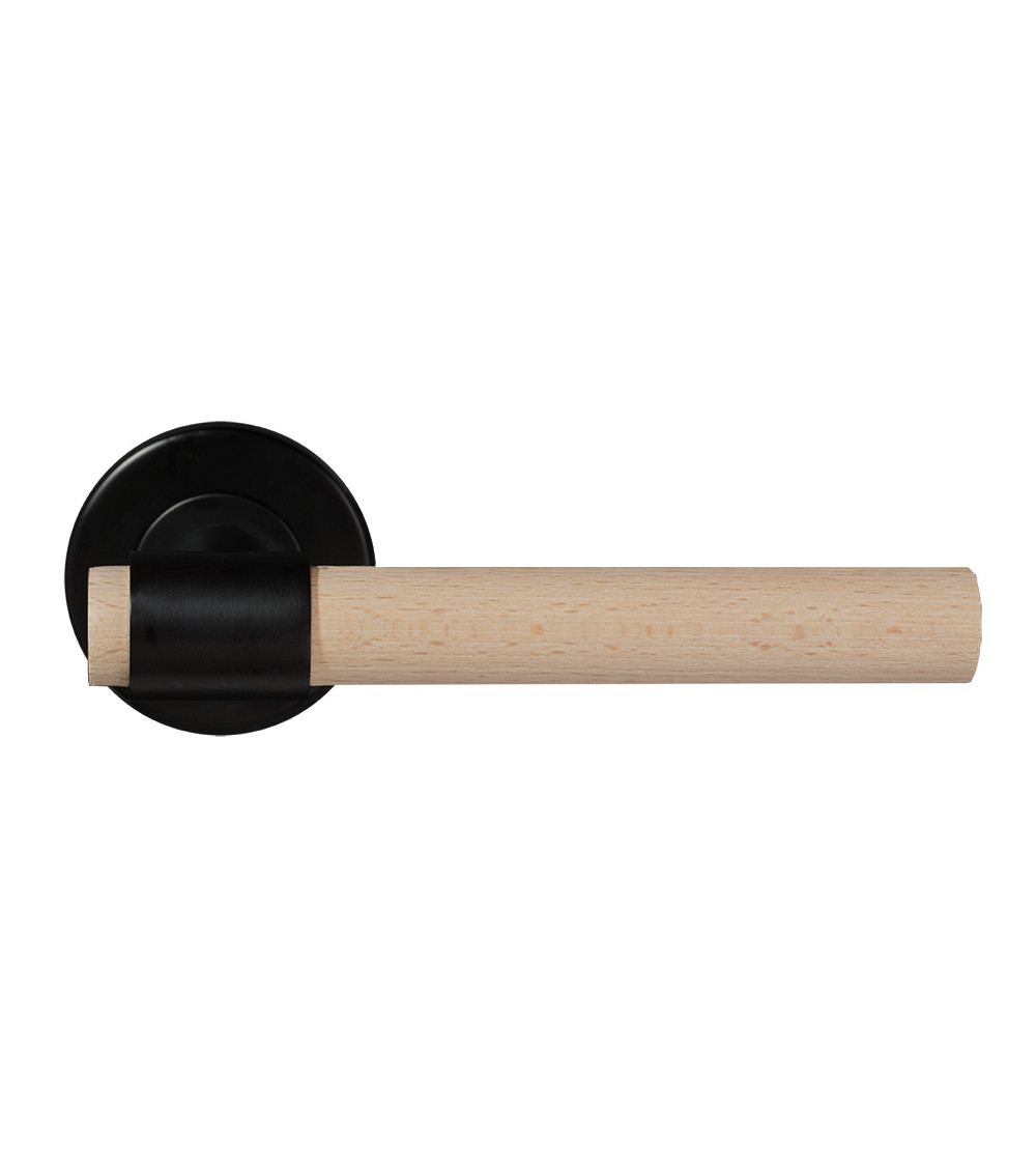 Manilla de puerta en madera de haya natural barnizada y negra - Iraty