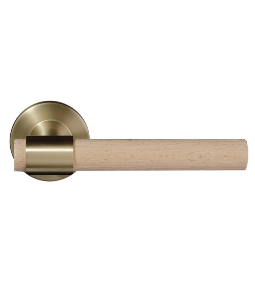 Manilla de puerta en madera de haya natural barnizada y oro satinado - Iraty