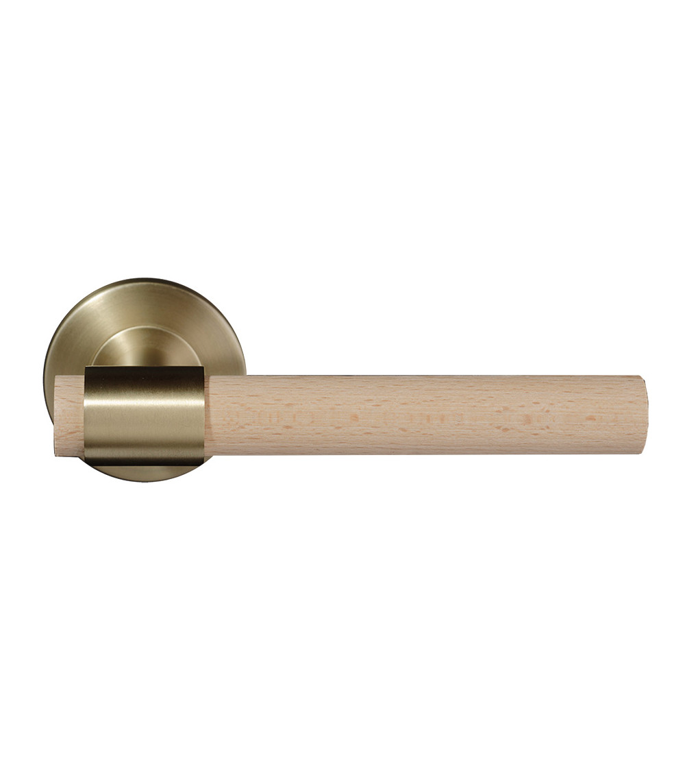 Manilla de puerta en madera de haya natural barnizada y oro satinado - Iraty