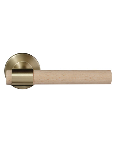 Manilla de puerta en madera de haya natural barnizada y oro satinado - Iraty