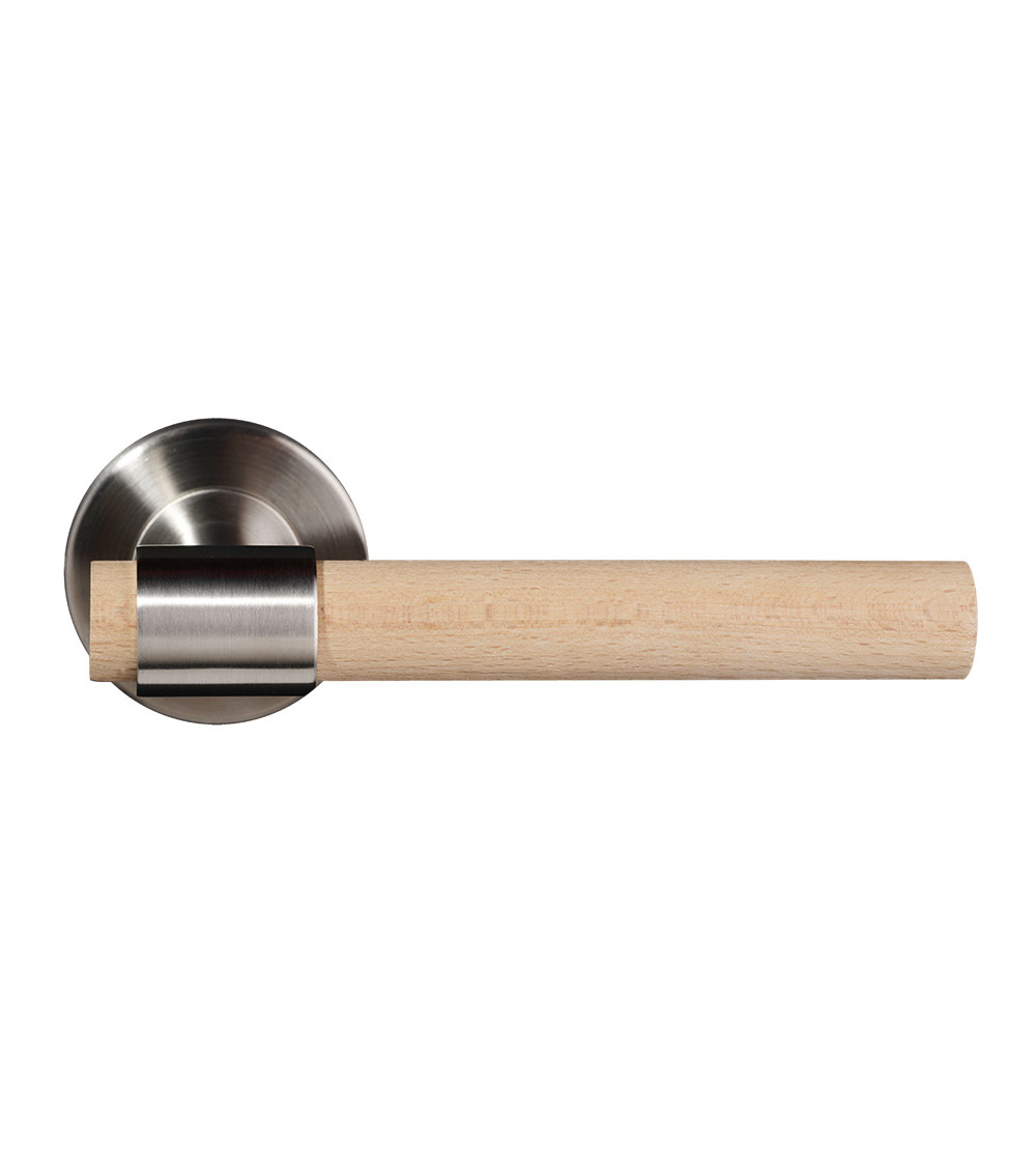 Manilla de puerta en madera de haya natural barnizada e inox - Iraty