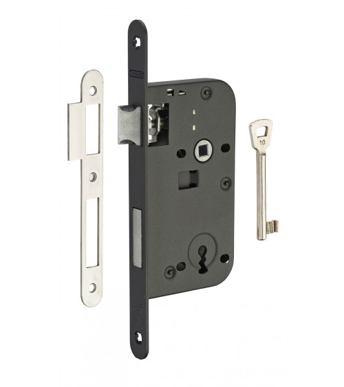 Cerradura empotrable negra Thirard NF placa de acero negro, eje 50mm, entre ejes 70mm, para dormitorio