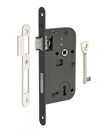 Cerradura empotrable negra Thirard NF placa de acero negro, eje 50mm, entre ejes 70mm, para dormitorio