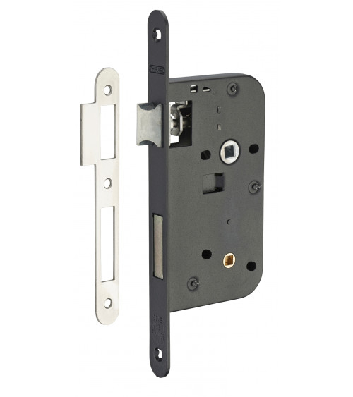 Cerradura embutida negra Thirard NF tija de acero negro, eje 50mm, entre ejes 70mm, para WC o baño