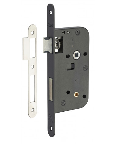 Cerradura embutida negra Thirard NF tija de acero negro, eje 50mm, entre ejes 70mm, para WC o baño