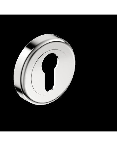Escudo de puerta llave i cromo pulido CO R OB tirador de diseño vista inclinada