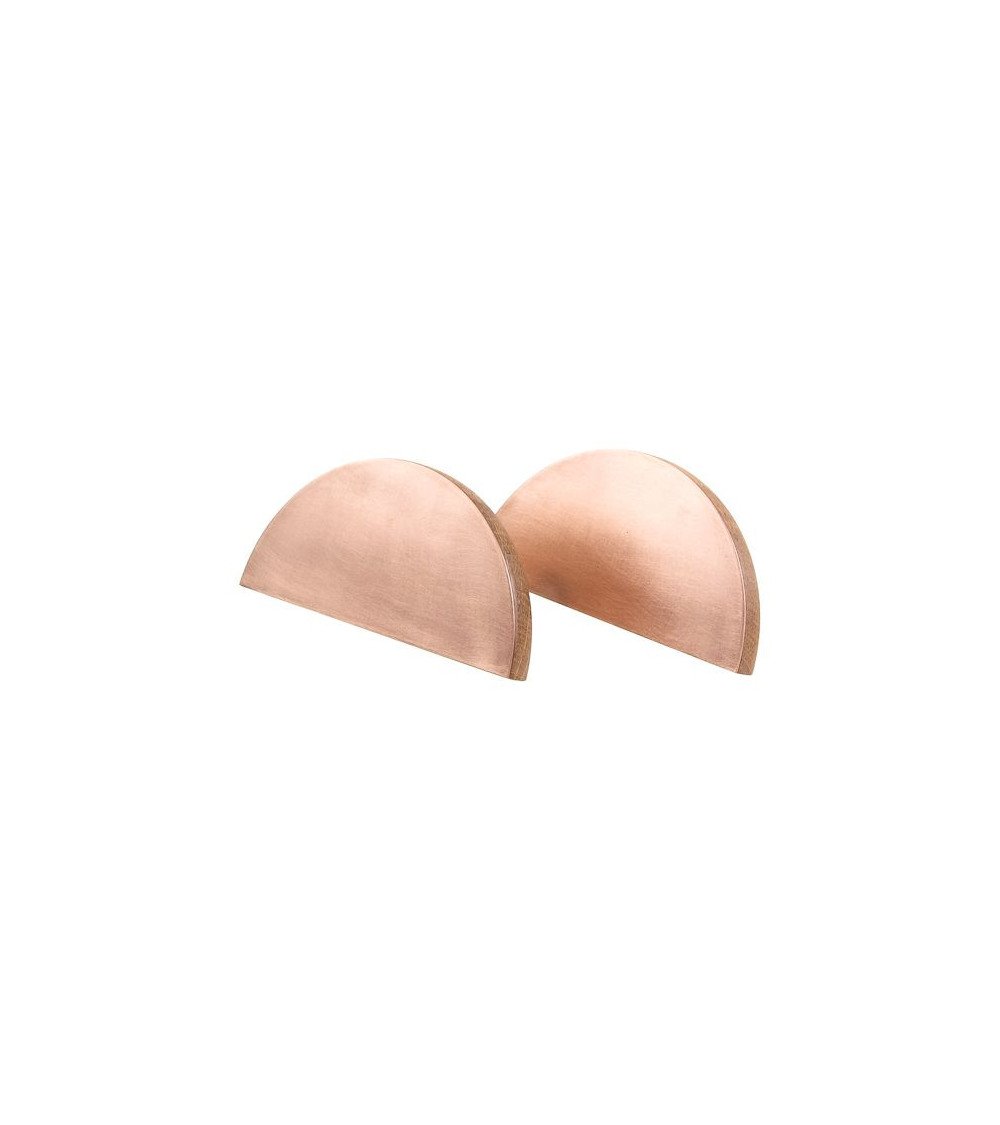 Tirador de mueble circular de madera y cobre