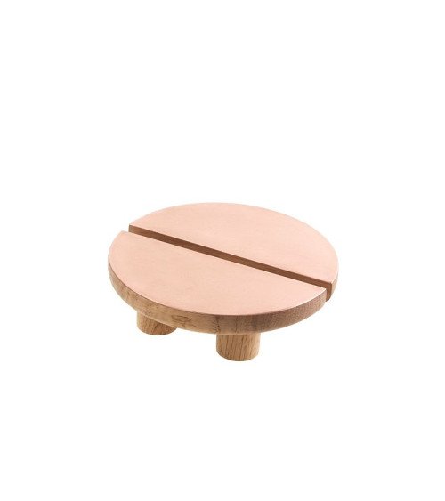 Tirador de mueble circular de madera y cobre