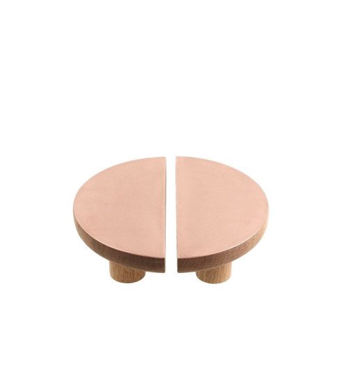 Tirador de mueble circular de madera y cobre