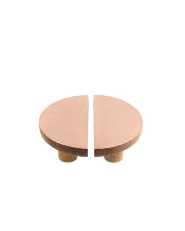 Tirador de mueble circular de madera y cobre