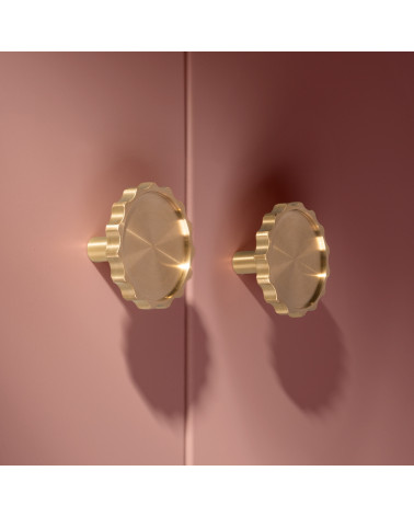 Botón de mueble dorado pulido LEXI tirador de diseño modelo grande vista lateral montado en un mueble