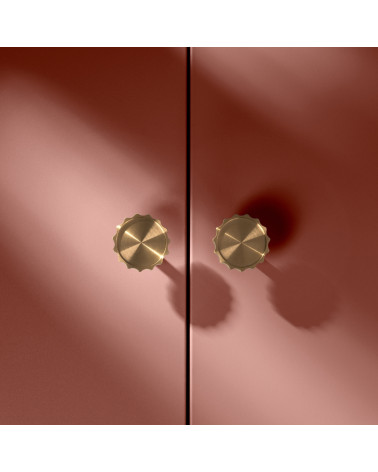 Botón de mueble oro pulido LEXI tirador de diseño modelo grande vista frontal montado en un mueble
