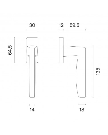 Manivela de ventana ERBA con dimensiones