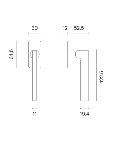 Manilla de ventana SIRA con dimensiones
