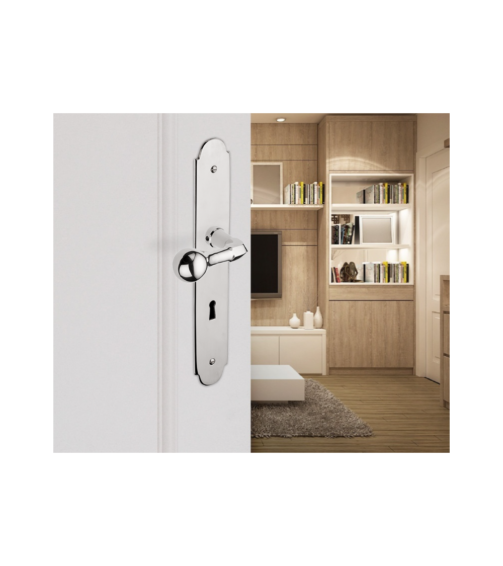 Manilla de puerta Elise/P90 en latón sobre placa - MADE IN FRANCE