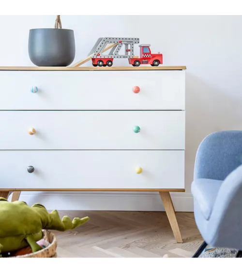Botón de mueble de madera de haya amarillo funky, tirador de diseño